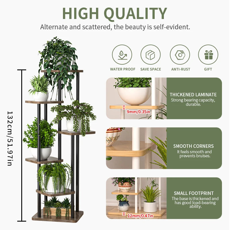 Plant and flower stand with wooden shelf