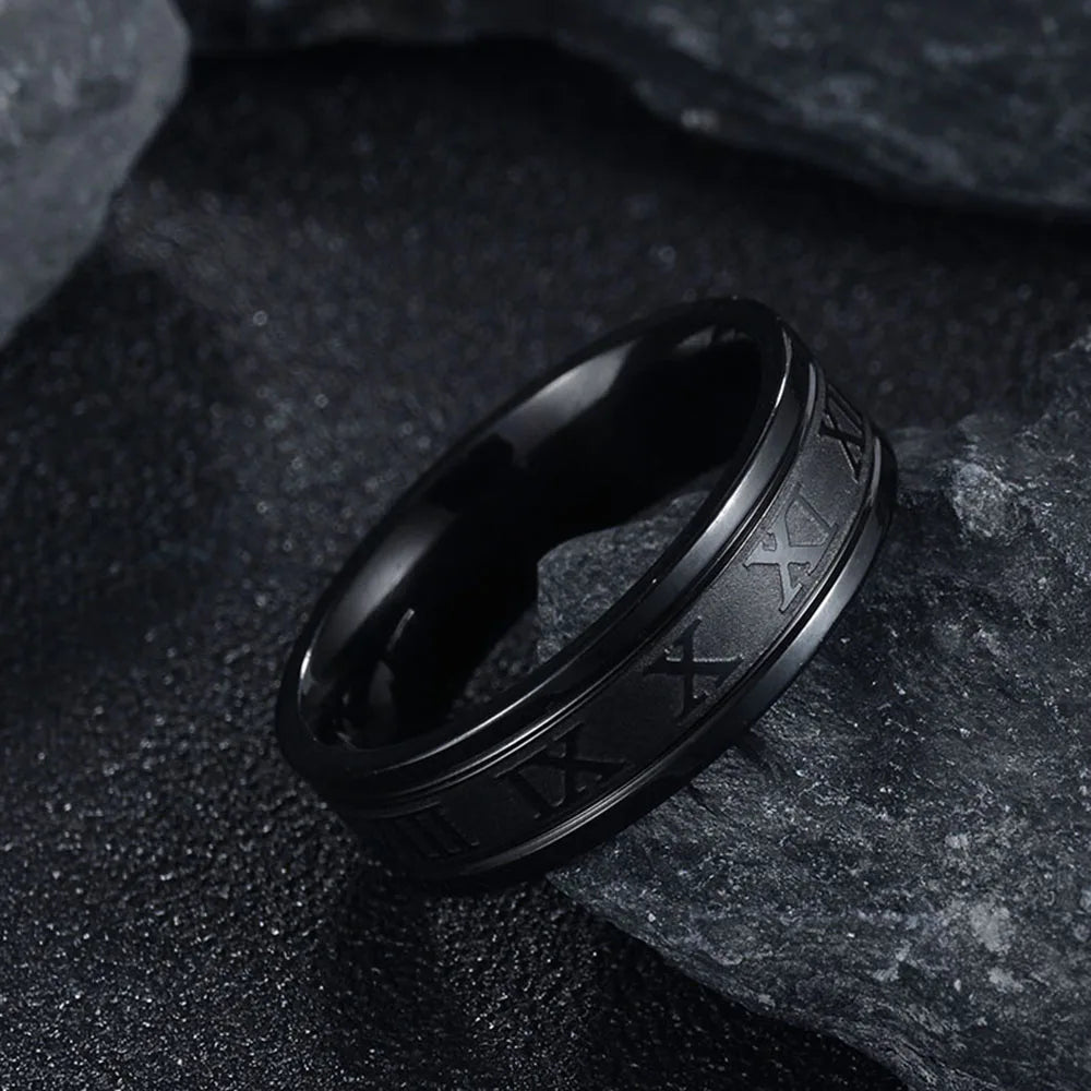 Classic stainless steel roman digital ring