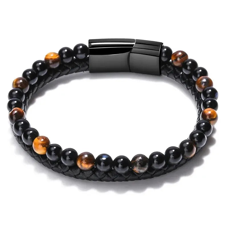 Stainless steel bracelet with tiger eye stone