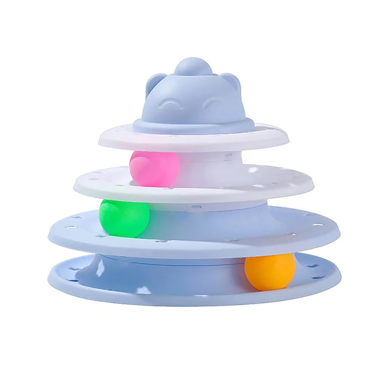 Three-tier interactive educational cat toy with rotating platform