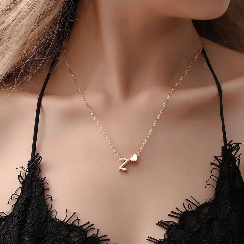 Necklace with delicate heart-shaped initial pendant
