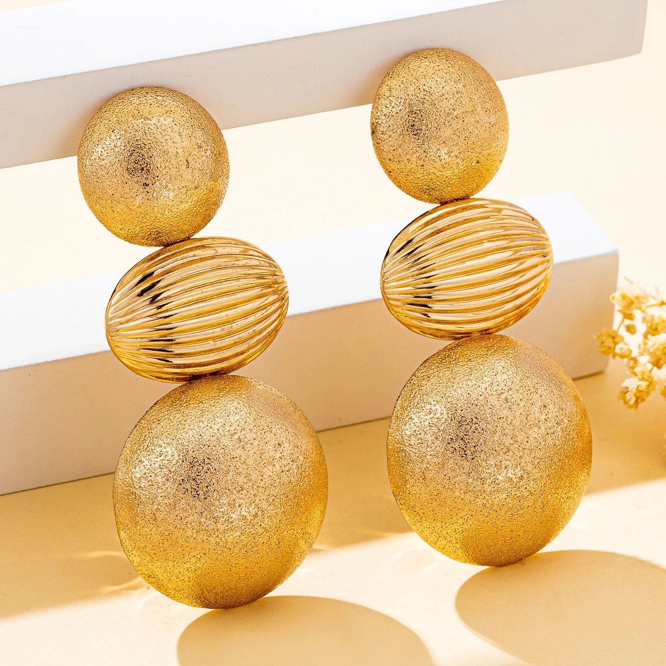 Geometric, round, matte, striped textured women's earrings