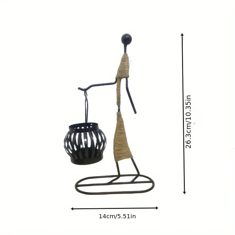 Nordic metal candlestick with abstract sculpture