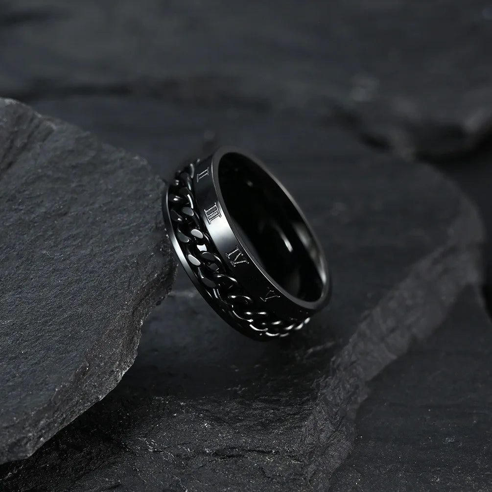 Stainless steel rotating ring with Roman numerals