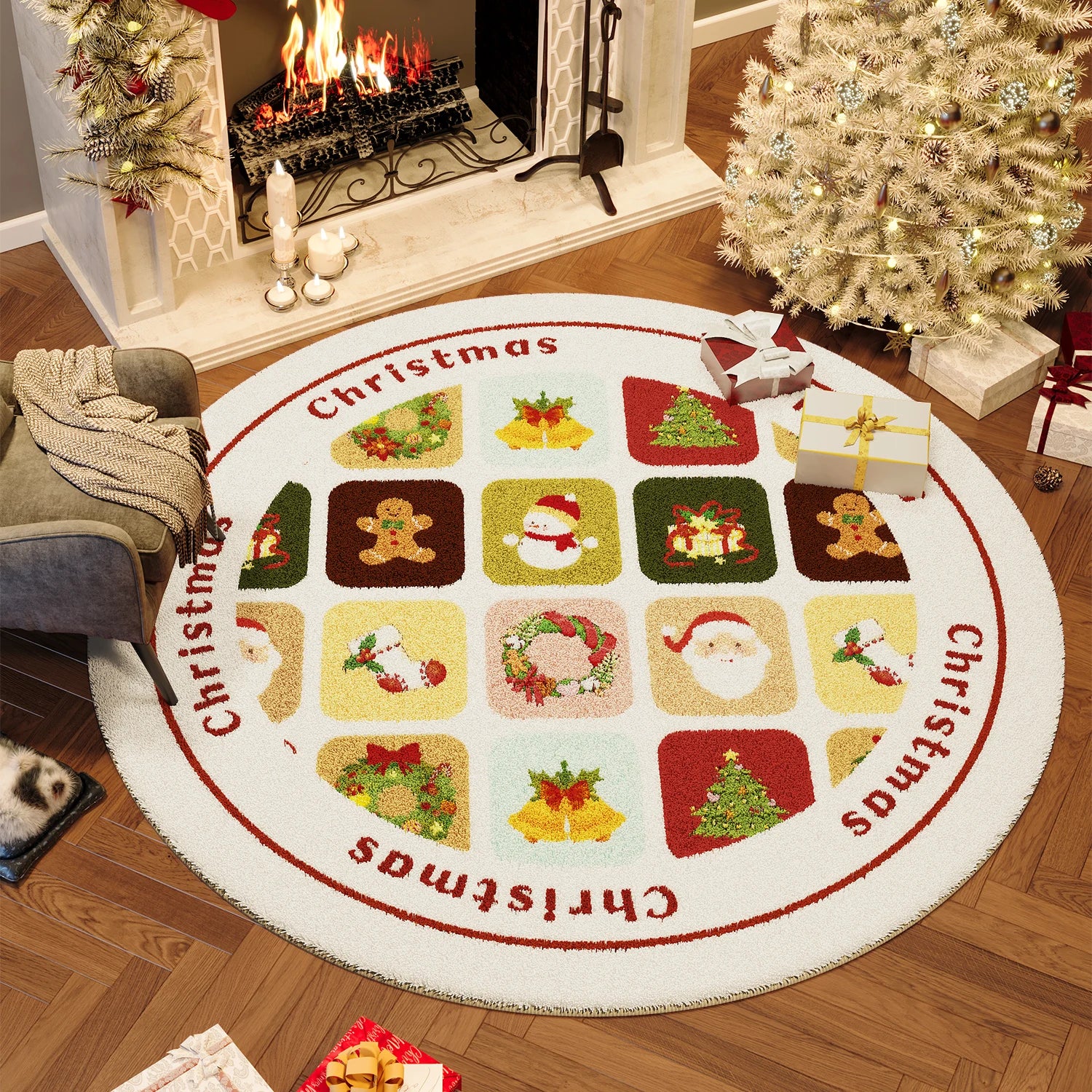 Christmas Wind Round Carpet Premium