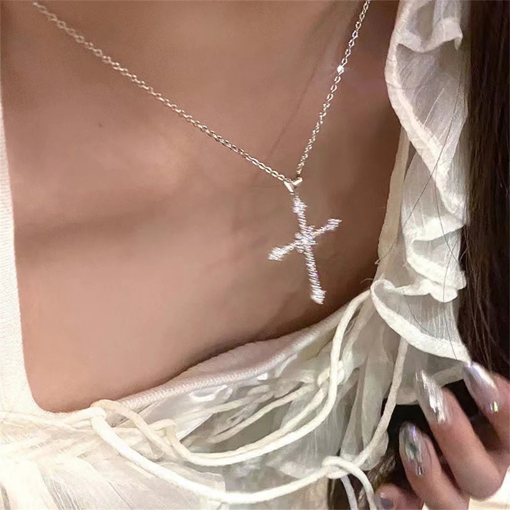 Elegant crystal cross pendant necklace