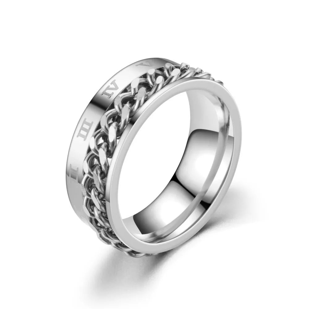 Stainless steel rotating ring with Roman numerals