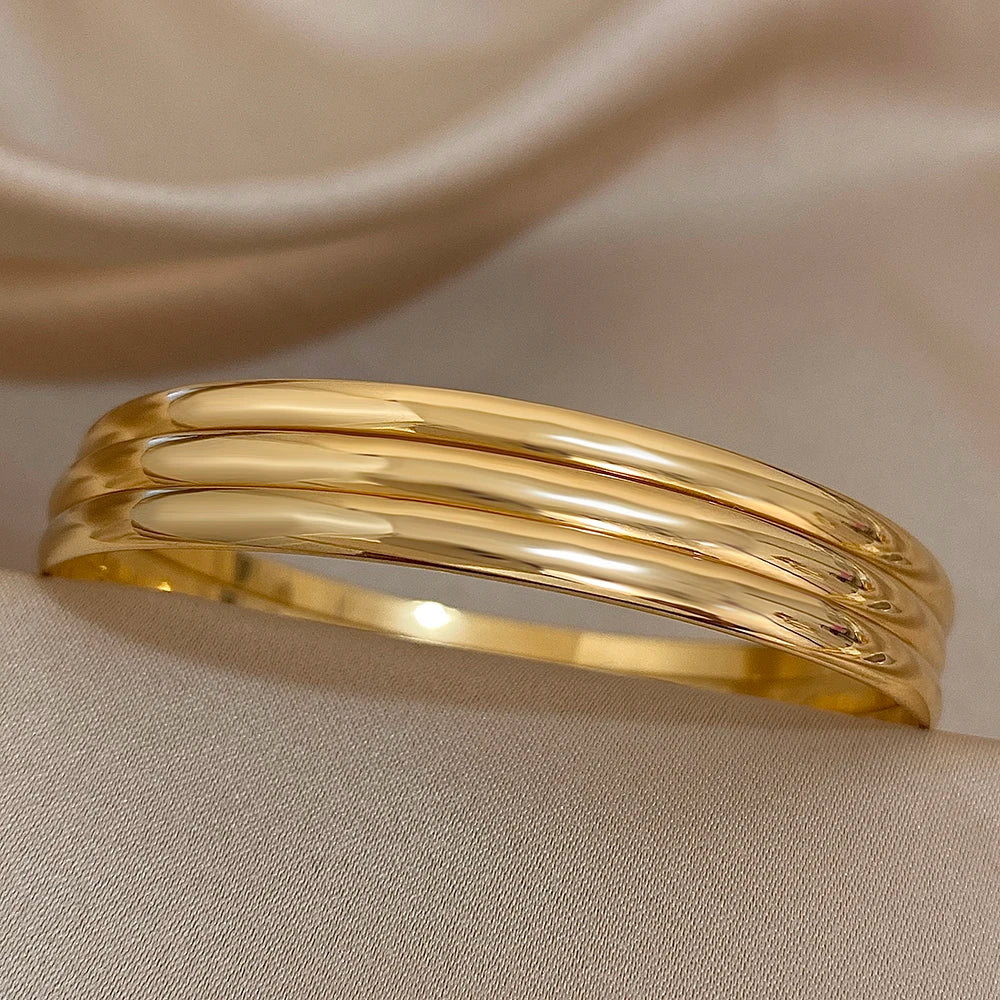 3-Piece Shiny 18K Gold Plated Stainless Steel Bracelet
