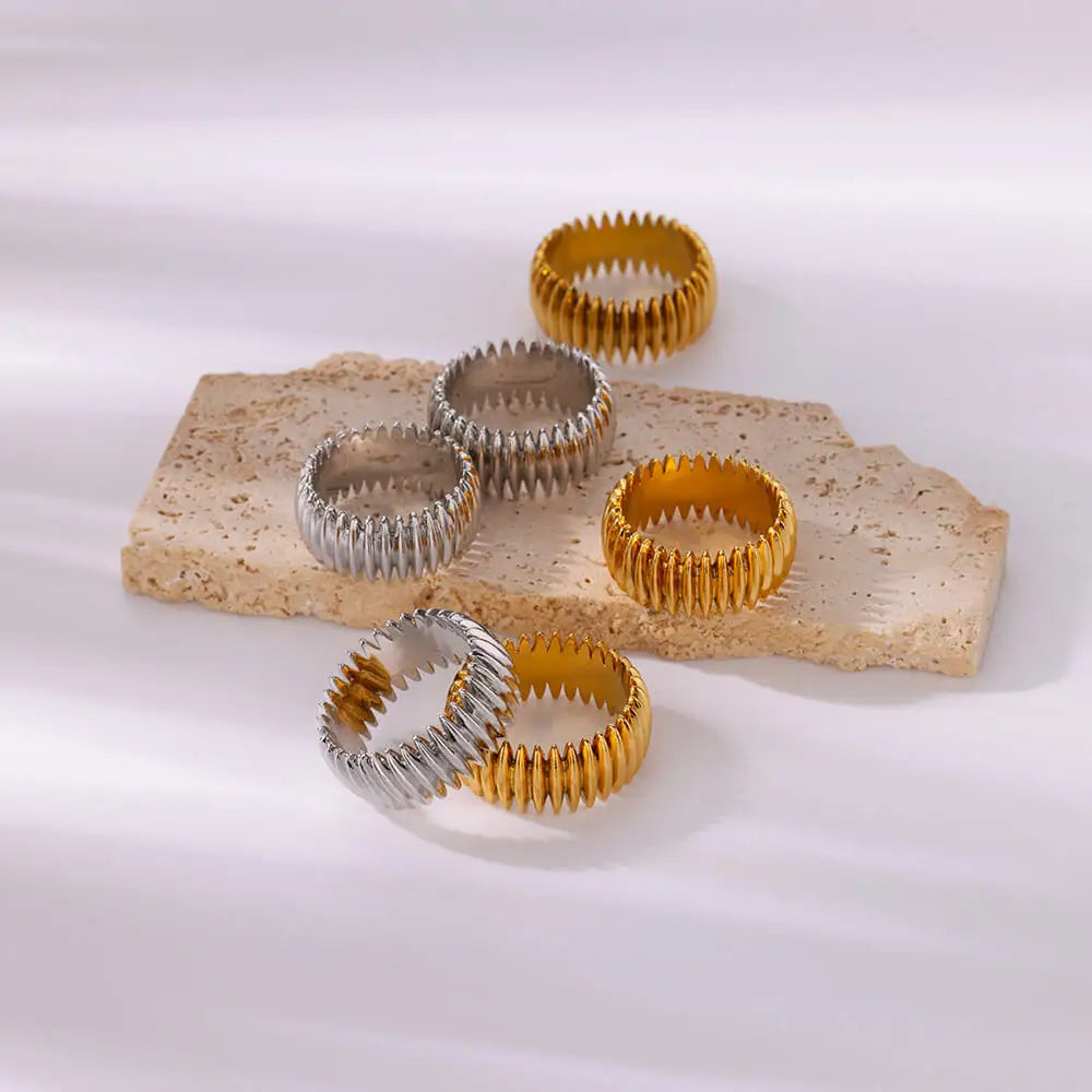 Stainless steel rings with creative geometry