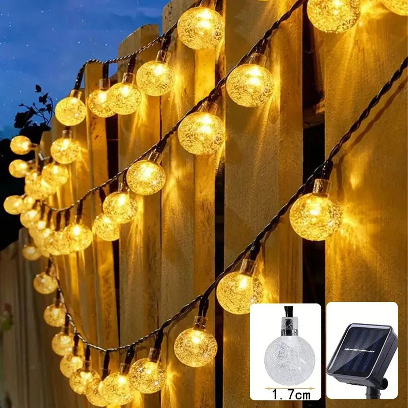 Solar string lights for outdoor areas