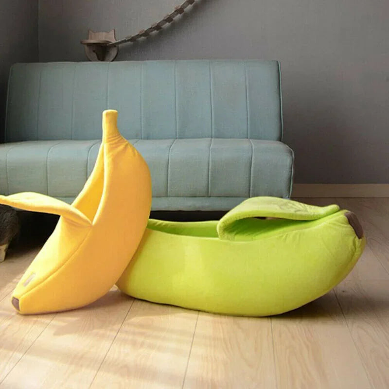 Banana-shaped cat bed