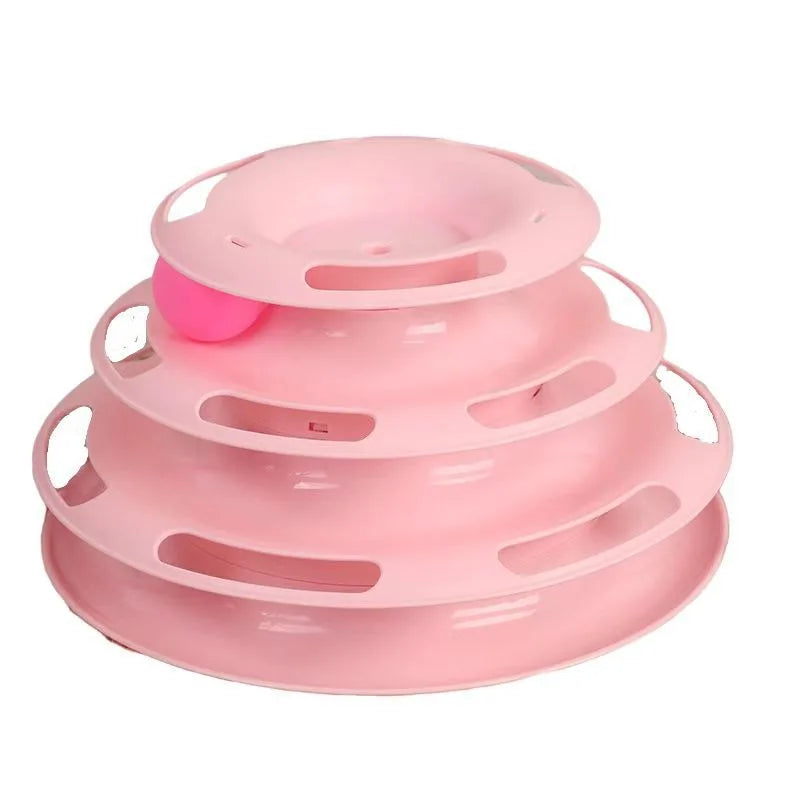 Three-tier interactive educational cat toy with rotating platform