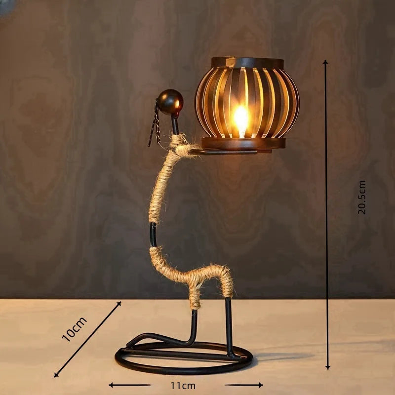 Nordic metal candlestick with abstract sculpture