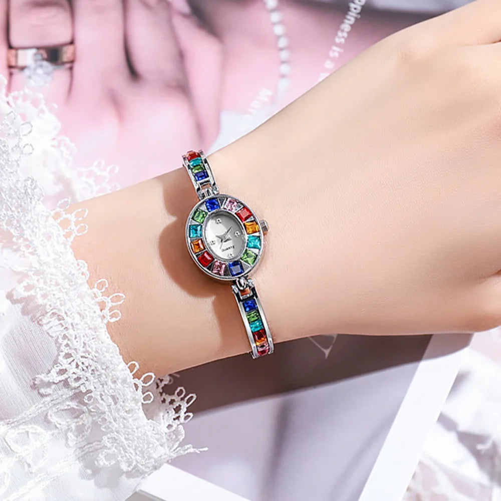 Women's wristwatch with rhinestones and square dial
