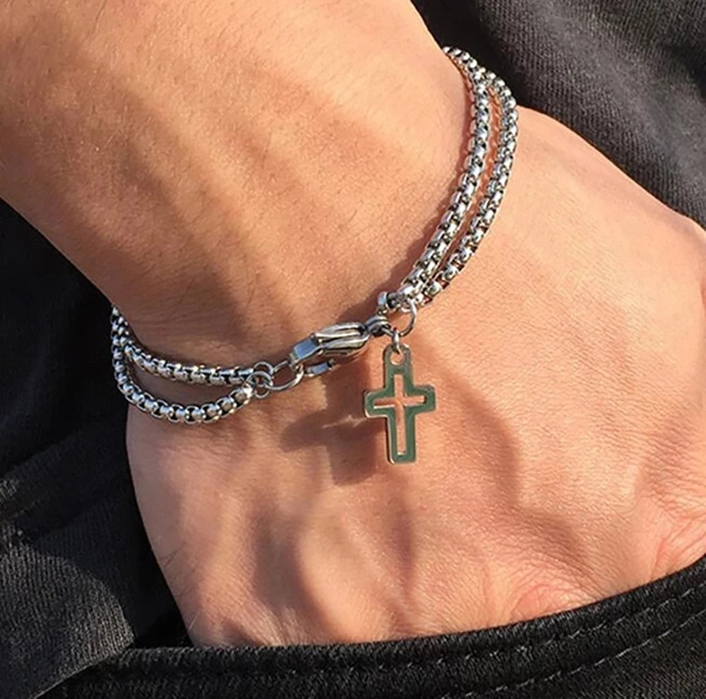 Men's bracelets with double chain and claw clasp
