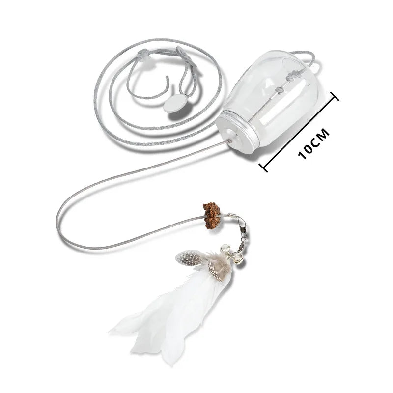 Interactive cat toy with bell, scratching rope and feeder