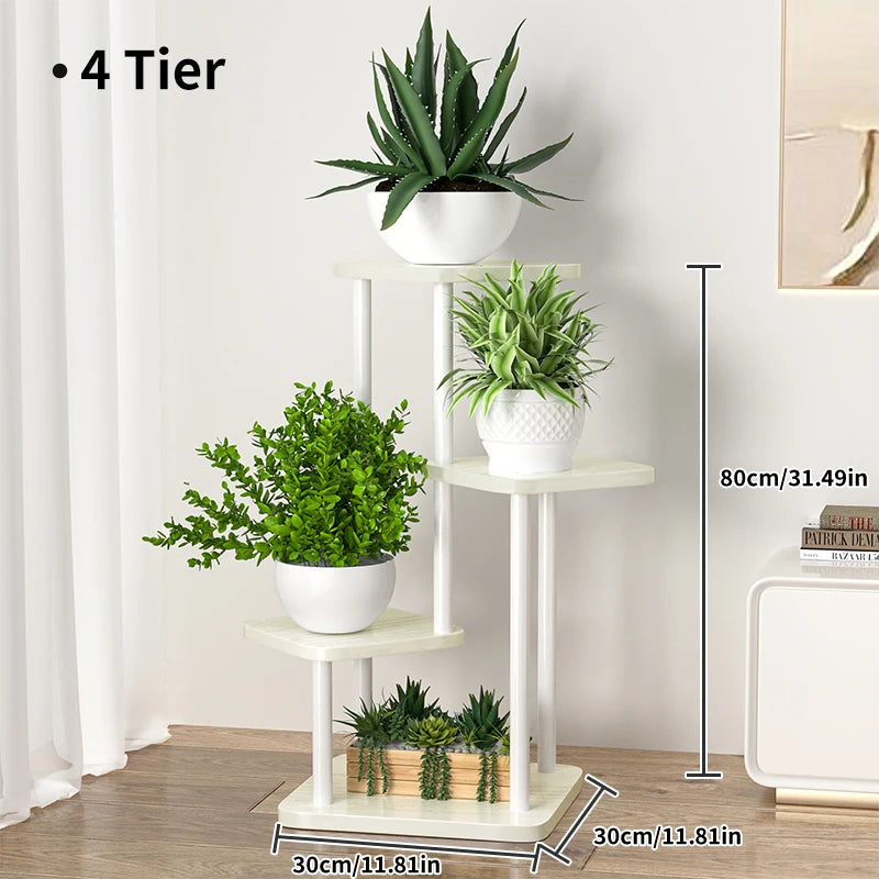 Plant and flower stand with wooden shelf