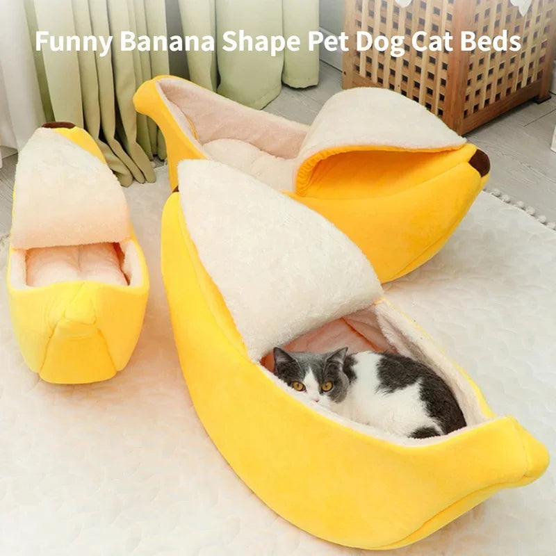 Banana-shaped cat bed