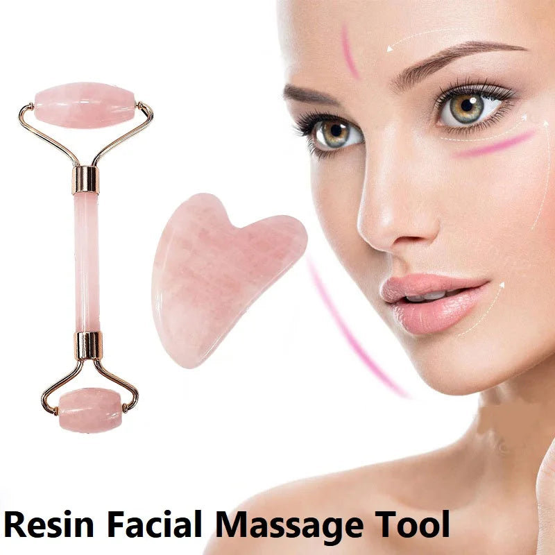 Facial massage roller with Gua Sha facial stone