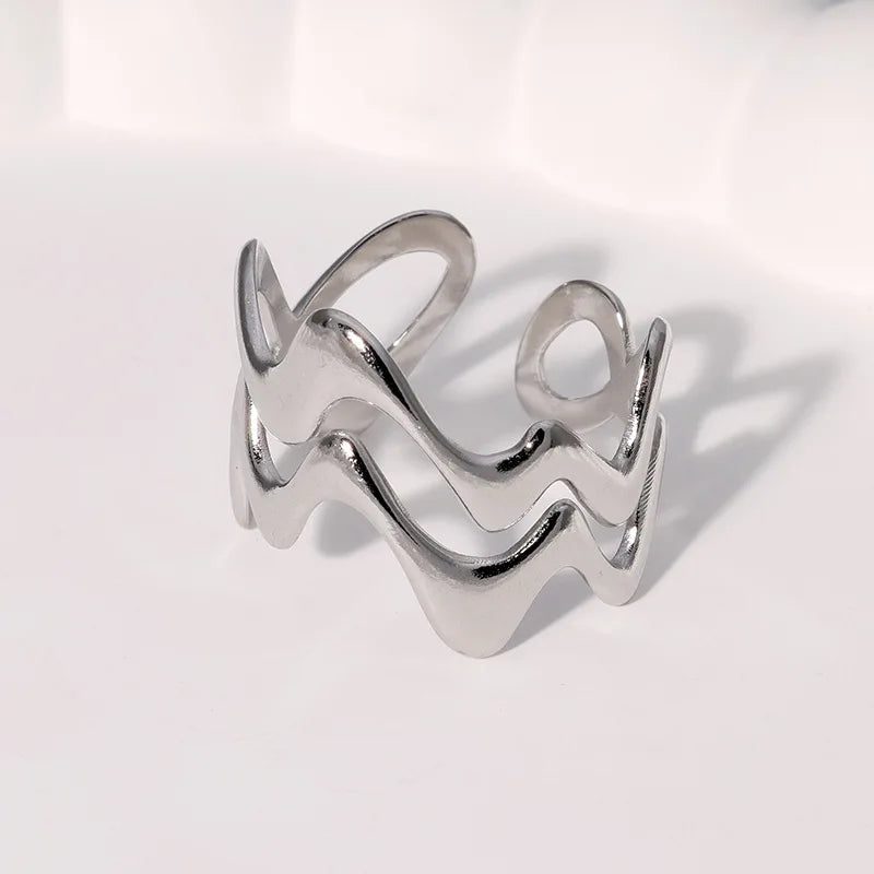 Stainless steel rings with irregular waves