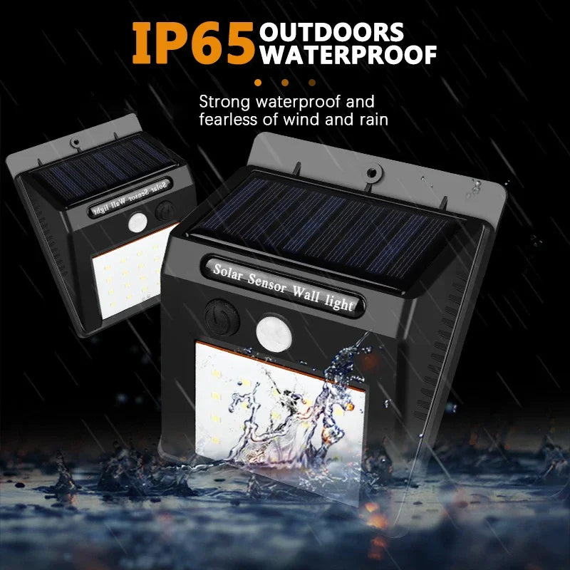 Modern outdoor LED solar wall light with motion sensors