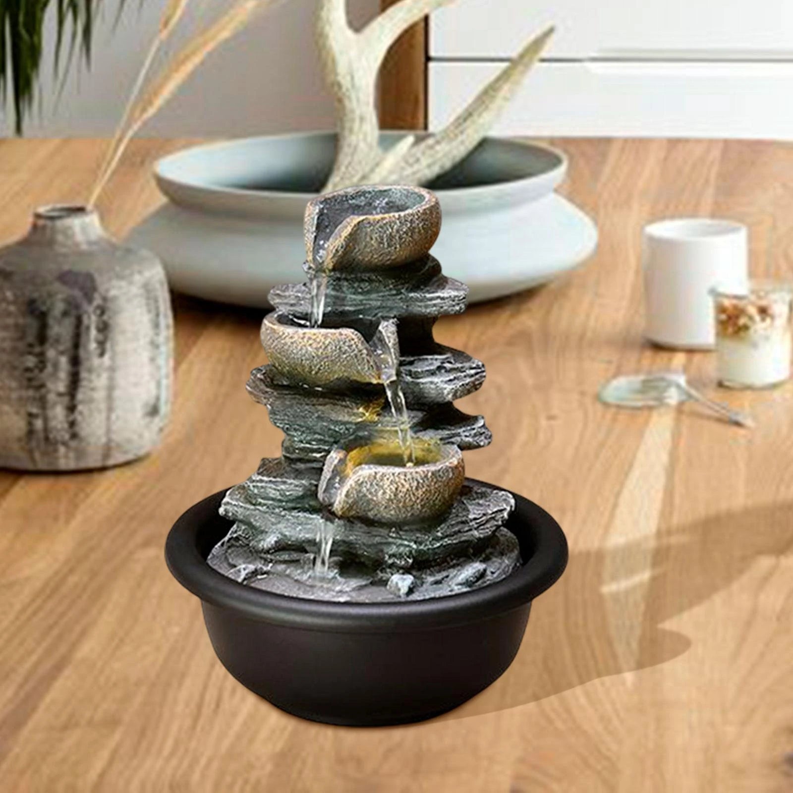 Tiered table fountain with scene light