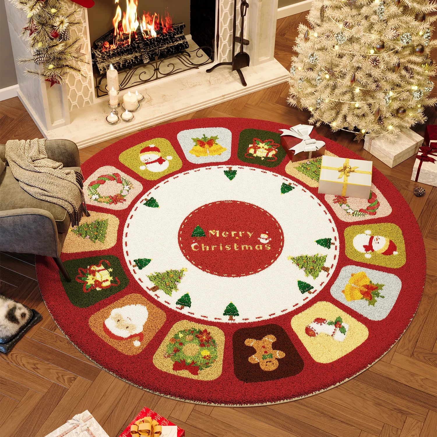 Christmas Wind Round Carpet Premium