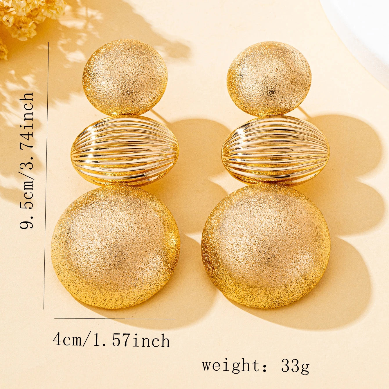 Geometric, round, matte, striped textured women's earrings