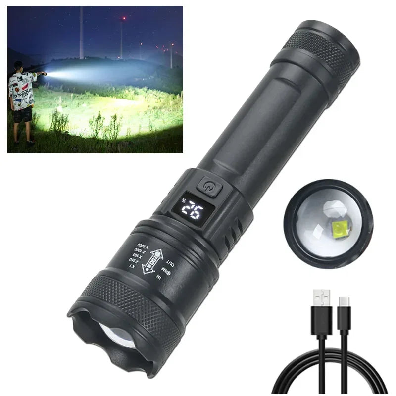 High power tactical LED flashlight with zoom