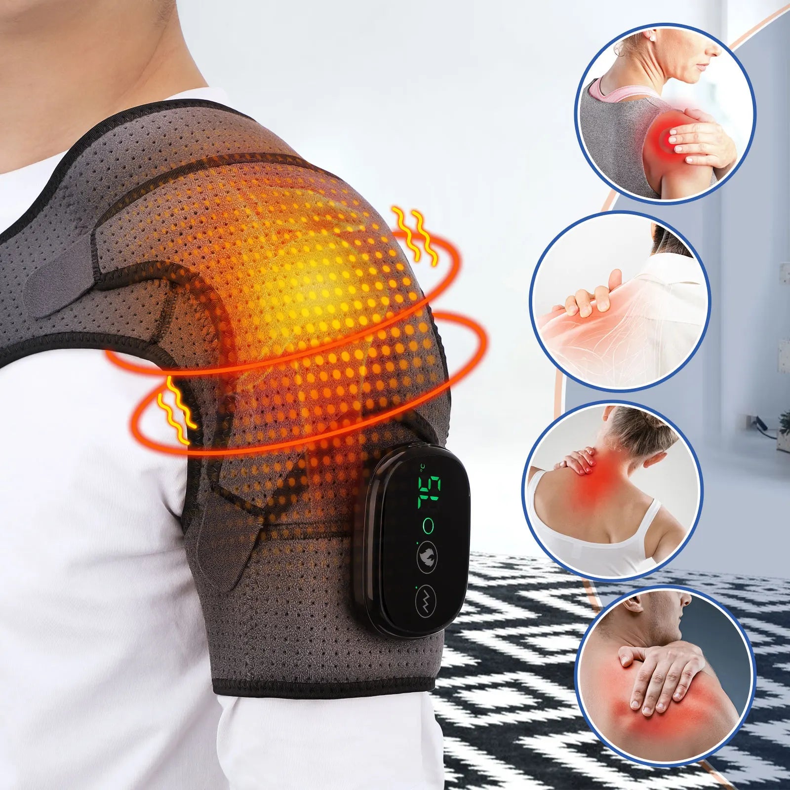 Electric heated shoulder massage support belt