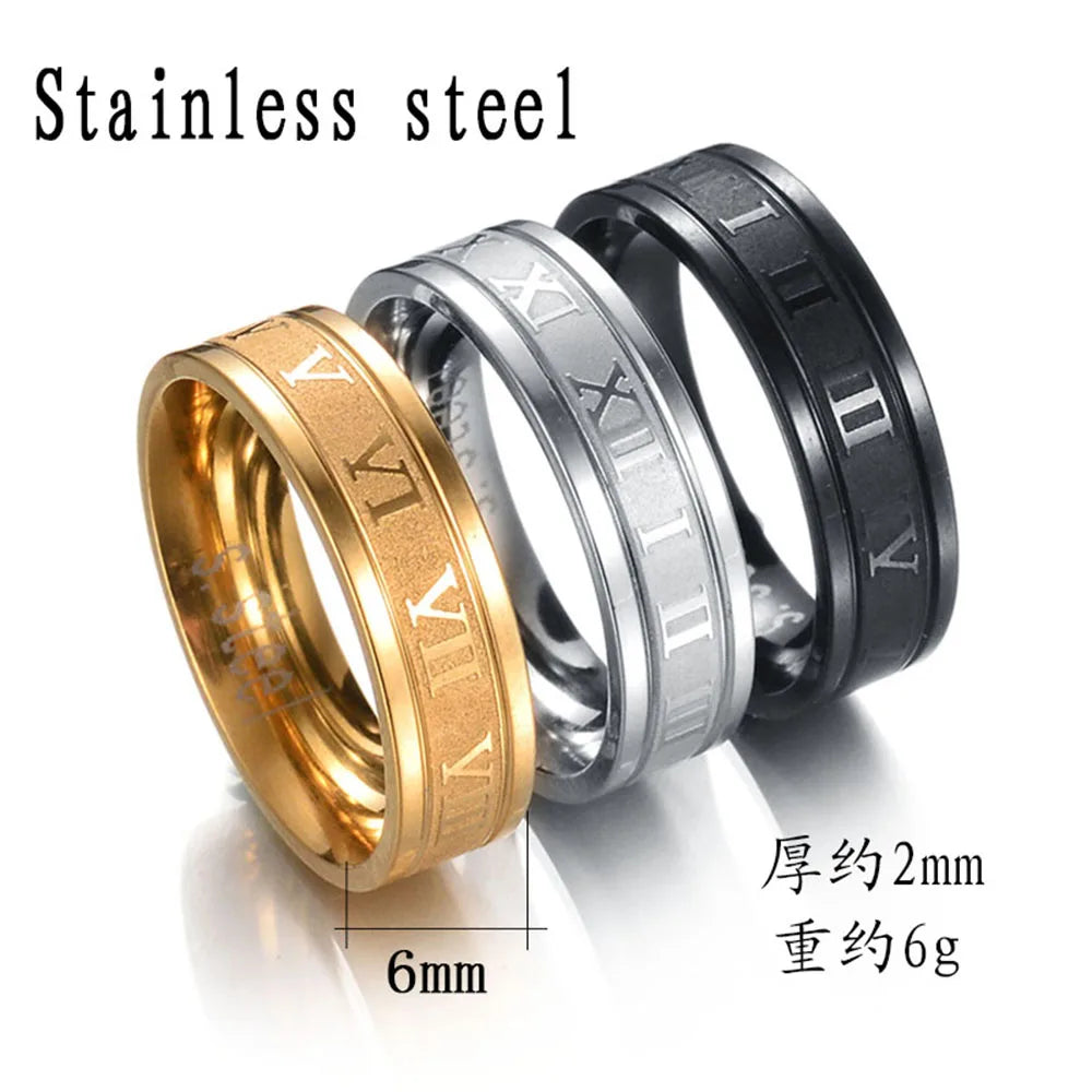 Classic stainless steel roman digital ring