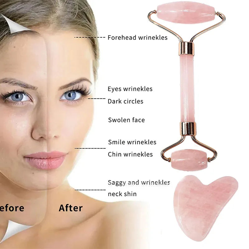 Facial massage roller with Gua Sha facial stone