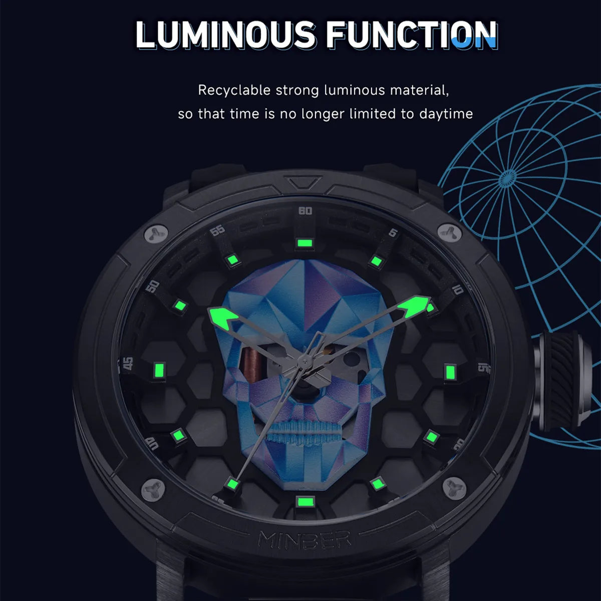MINBER Skull Dial Design Quartz Watch Fashion Sports Military