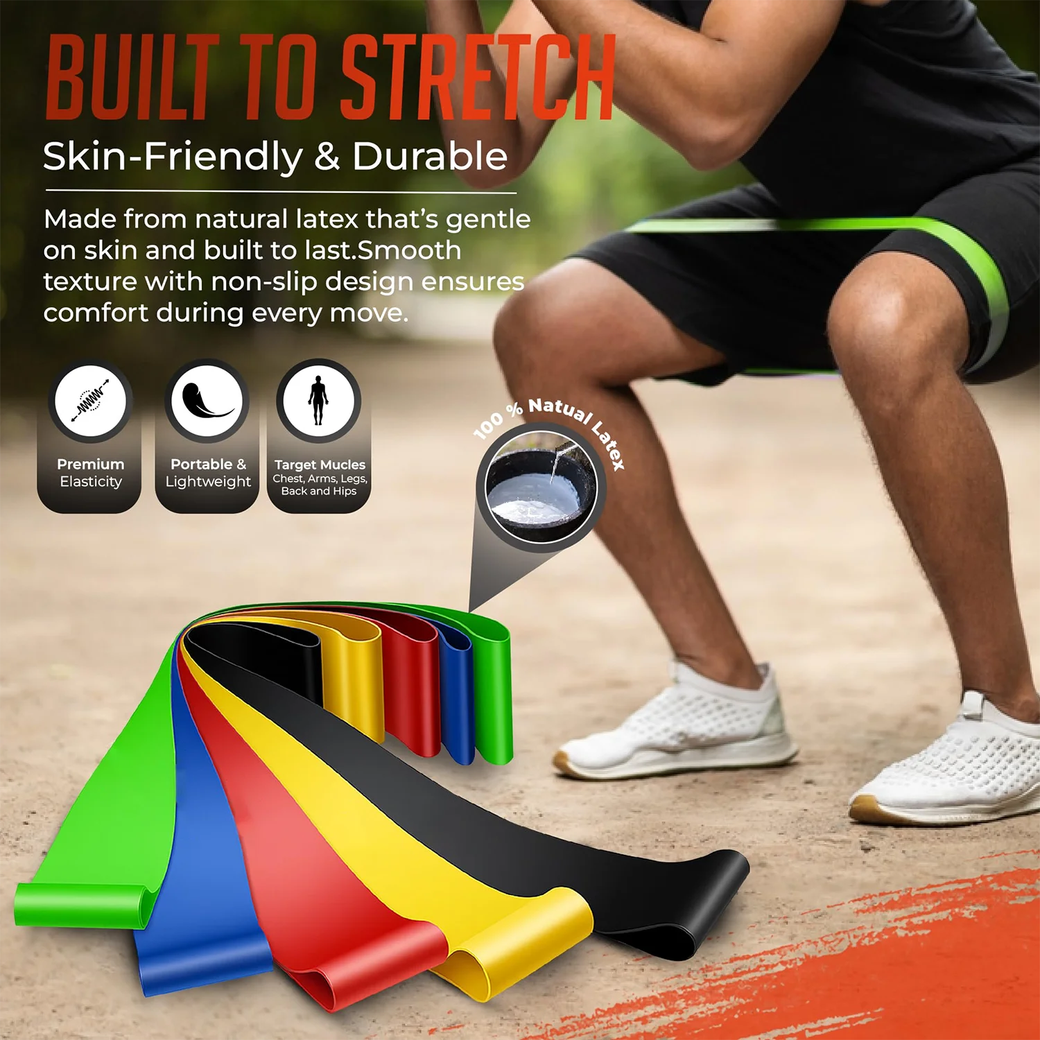 Set of 5 resistance bands for fitness