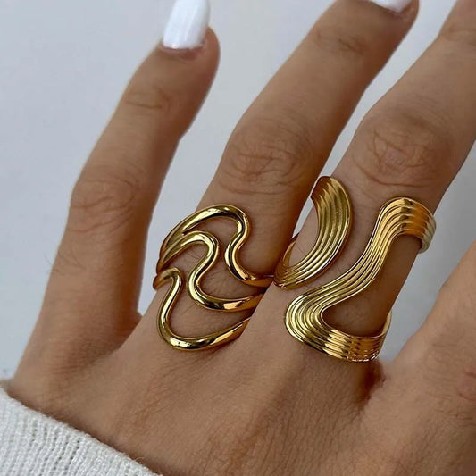Stainless steel rings with irregular waves