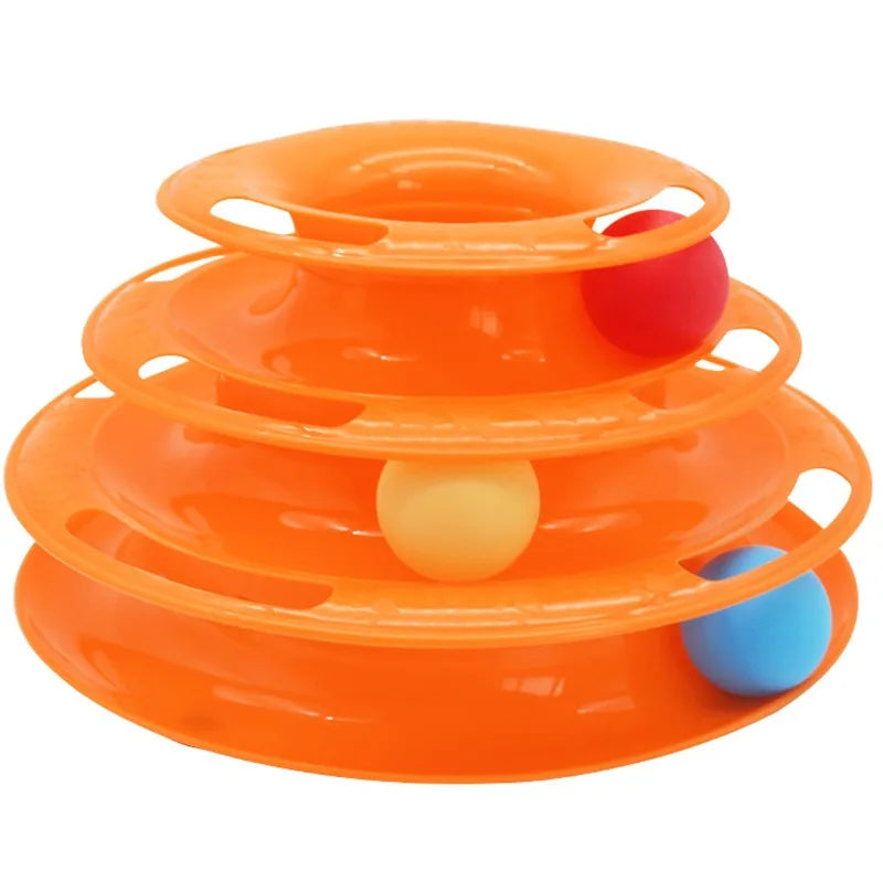 Three-tier interactive educational cat toy with rotating platform