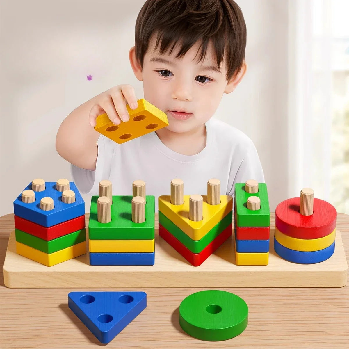 Montessori Wooden Stacking and Sorting Puzzle