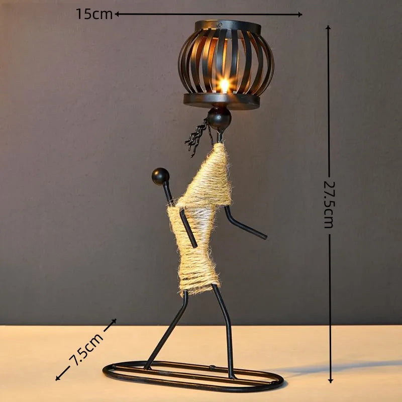 Nordic metal candlestick with abstract sculpture