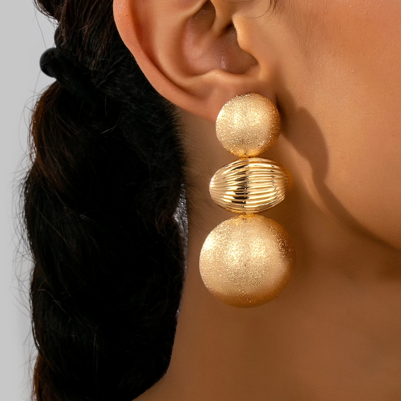 Geometric, round, matte, striped textured women's earrings