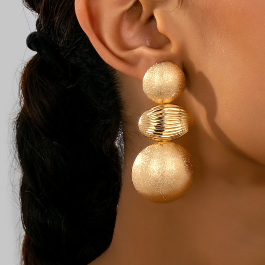Geometric, round, matte, striped textured women's earrings
