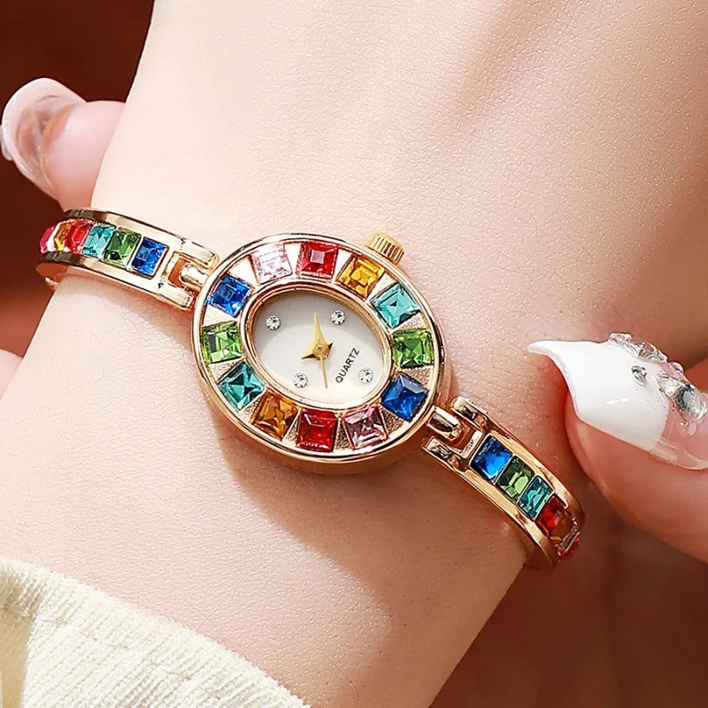 Women's wristwatch with rhinestones and square dial
