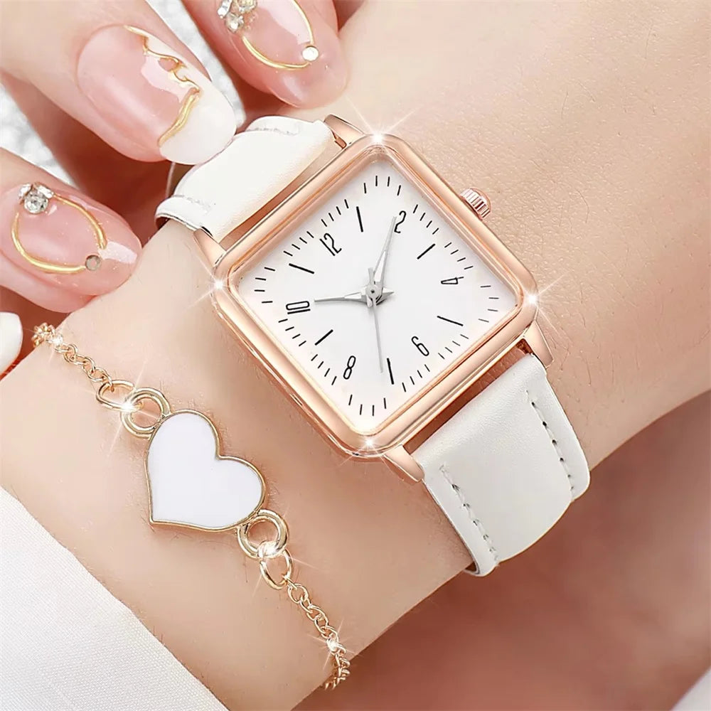 Fashion women's square watch with heart bracelet
