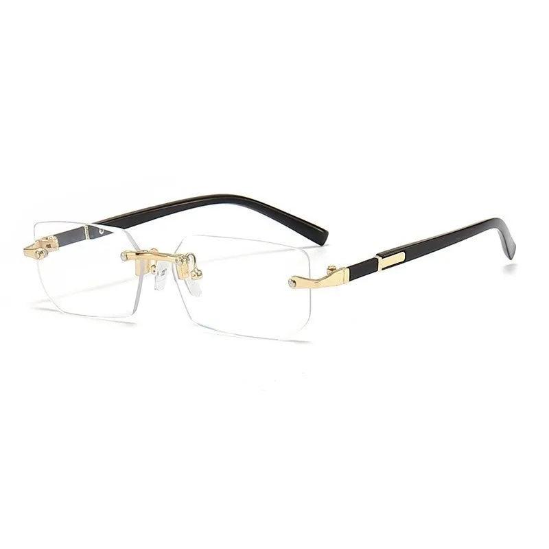Rimless sunglasses with cut lenses