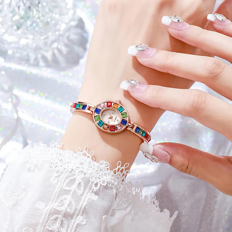 Women's wristwatch with rhinestones and square dial