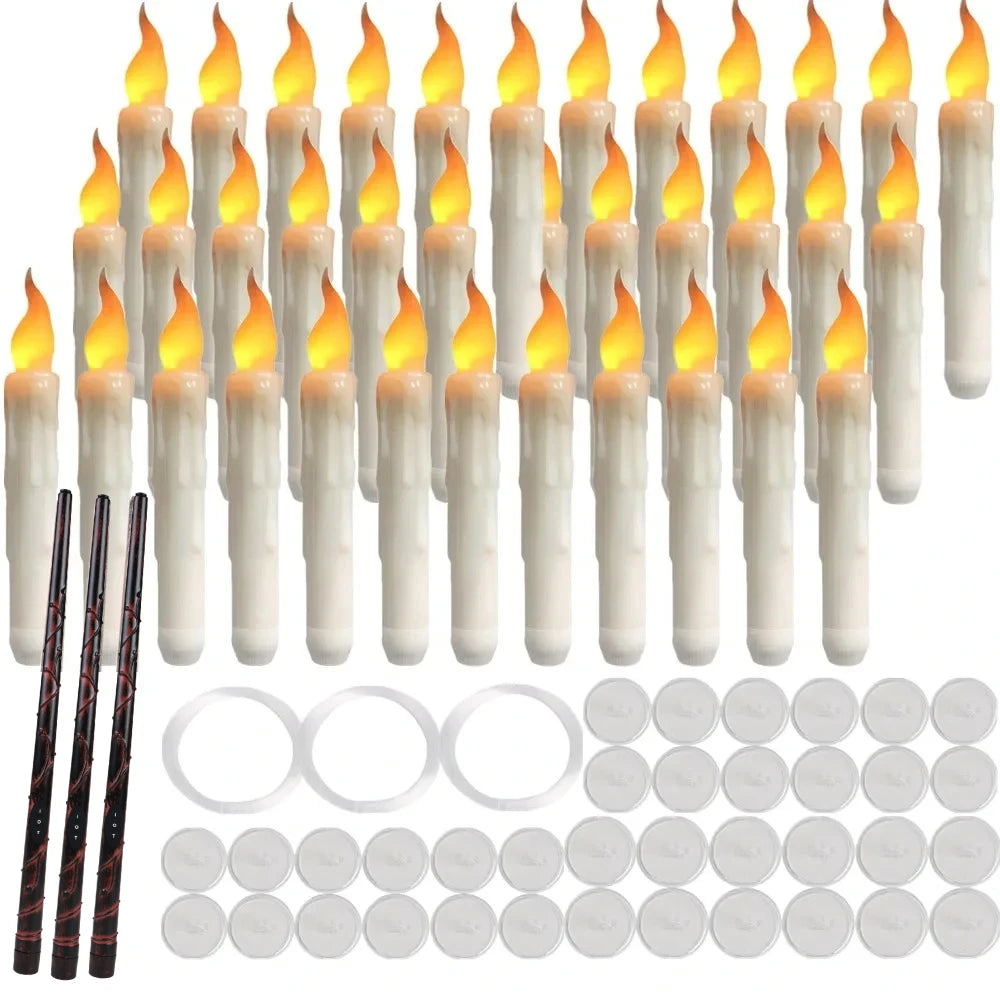 Set of floating candles suspended with magic wand