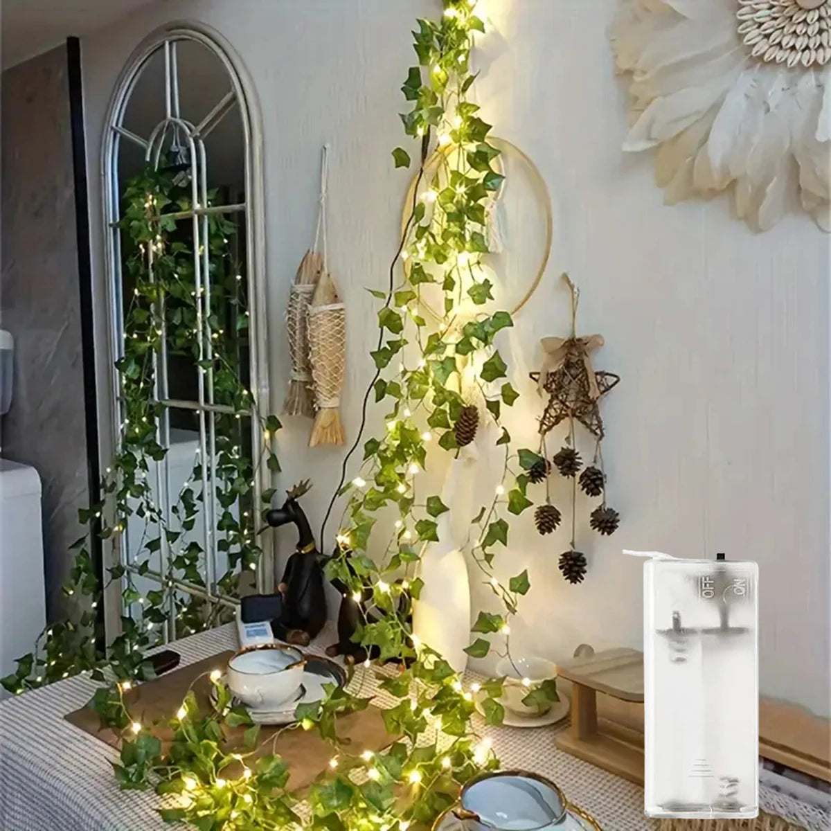 Decorative LED String Light with Green Leaves
