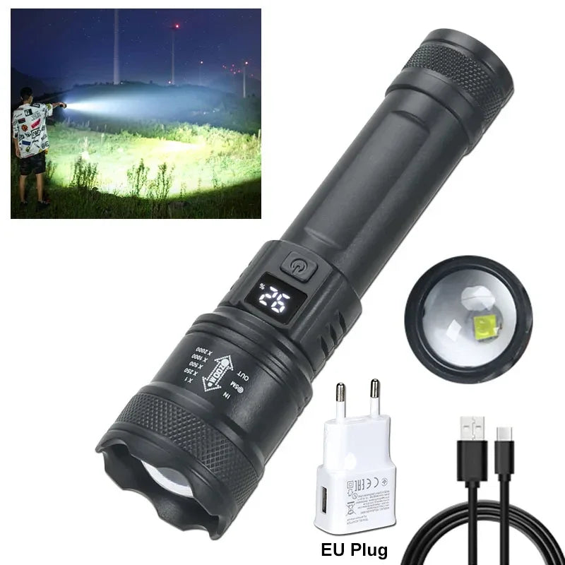 High power tactical LED flashlight with zoom
