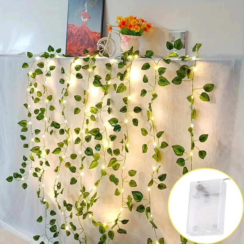 Decorative LED String Light with Green Leaves