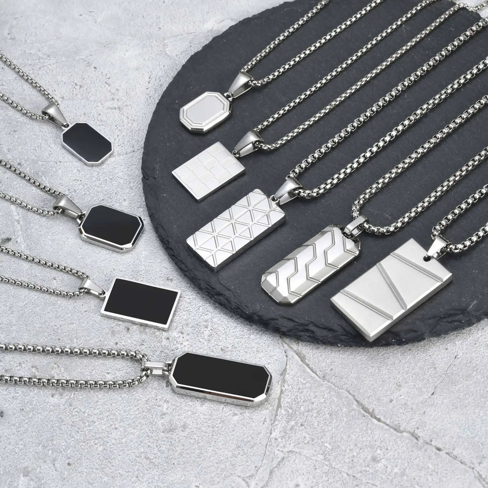 Necklaces with black stone pendants