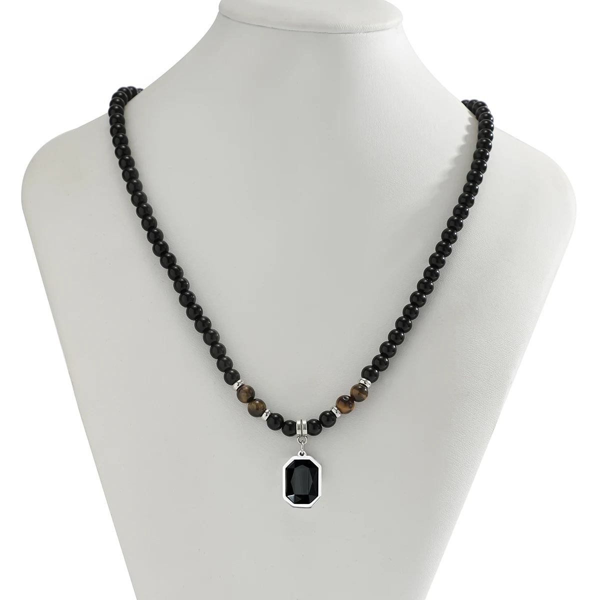 Black tiger stone beaded clavicle necklace